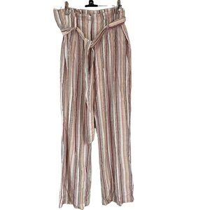 Kim Rogers Fly Front High Waisted Pants Brown and White Striped with Belt Size 6